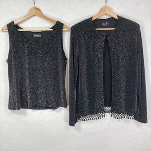 Xscape Two Piece Metallic Beaded Fringe Cocktail Set Grandma Chic Holiday Party